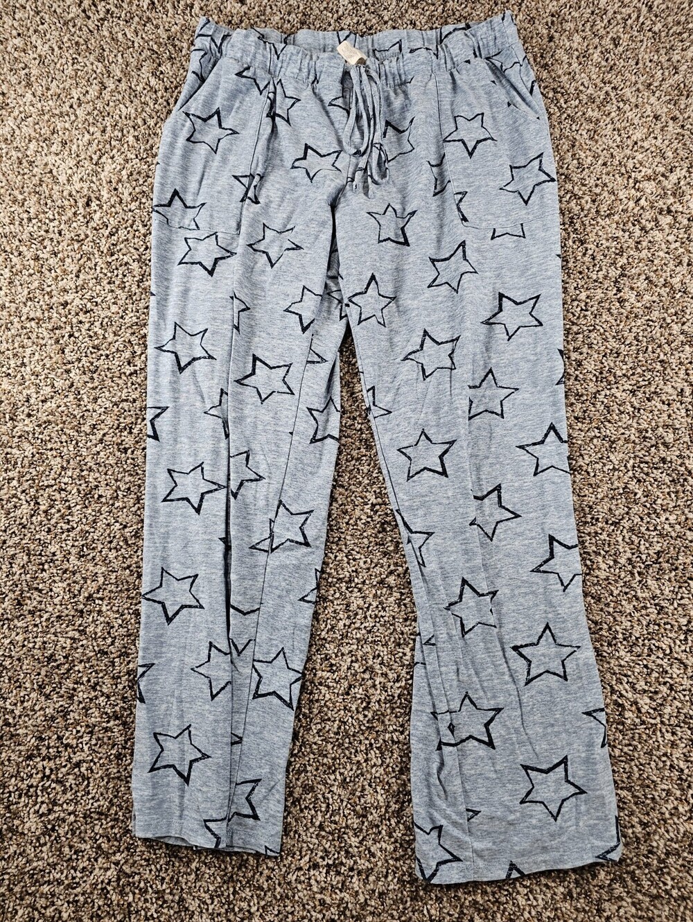Lucky Brand Womens Sz L Pajama Pants Gray w/ Blue Star Print Lounge Pants